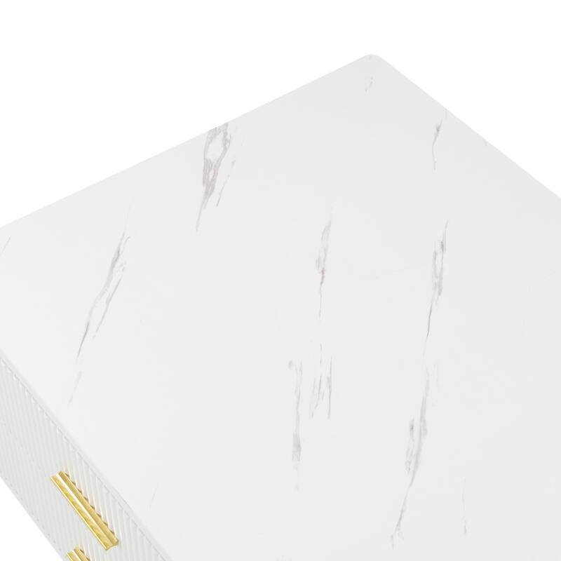 Modern White Coffee Table with 2 Glass Door Storage