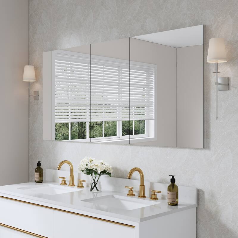 56''/64''W X 30''H Recessed Or Surface Wall Mount Bathroom Medicine Cabinet With Adjustable Glass Shelves