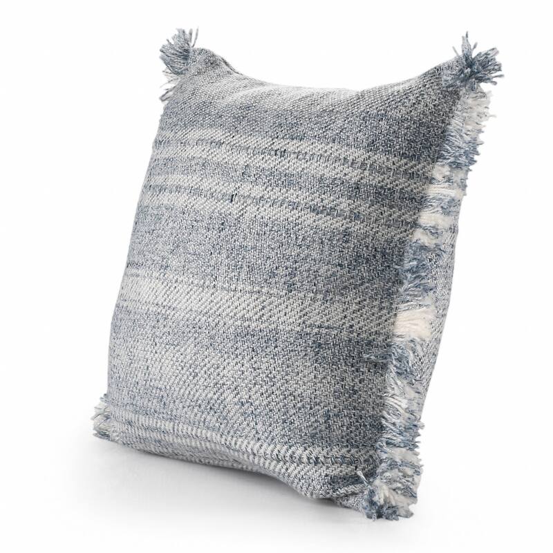 HomeRoots 20" X 20" Denim Blue And Ivory Polyester Striped Zippered Pillow