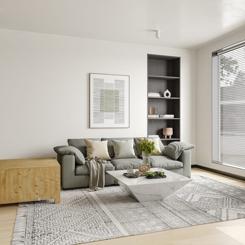 Modern Square Coffee Table, Trapezoid White Sintered Stone Coffee Table, Fully-assembled