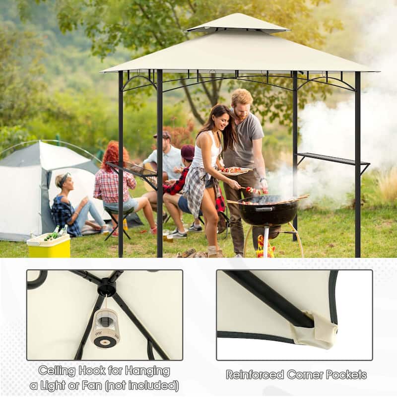 Costway 8' x 5' Grill Gazebo with 2 Shelves 7 Hooks Metal Frame Soft - See Details