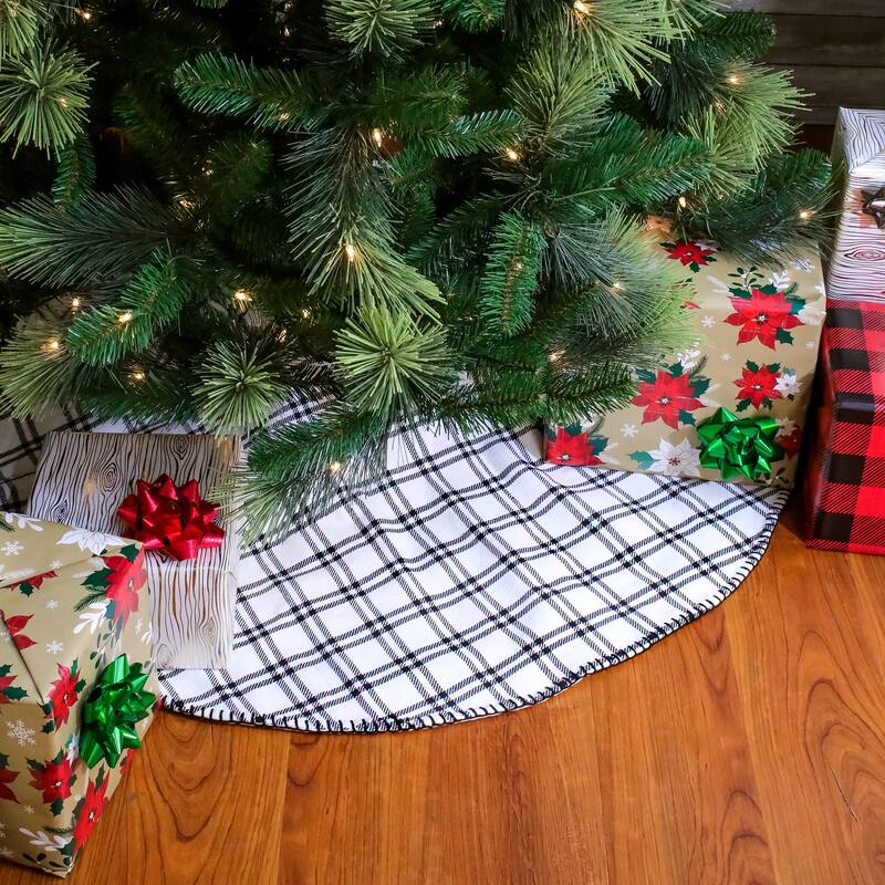 National Tree Company 48 in. HGTV Home Collection Plaid Whipstitch Tree Skirt, Black and White - 48 in