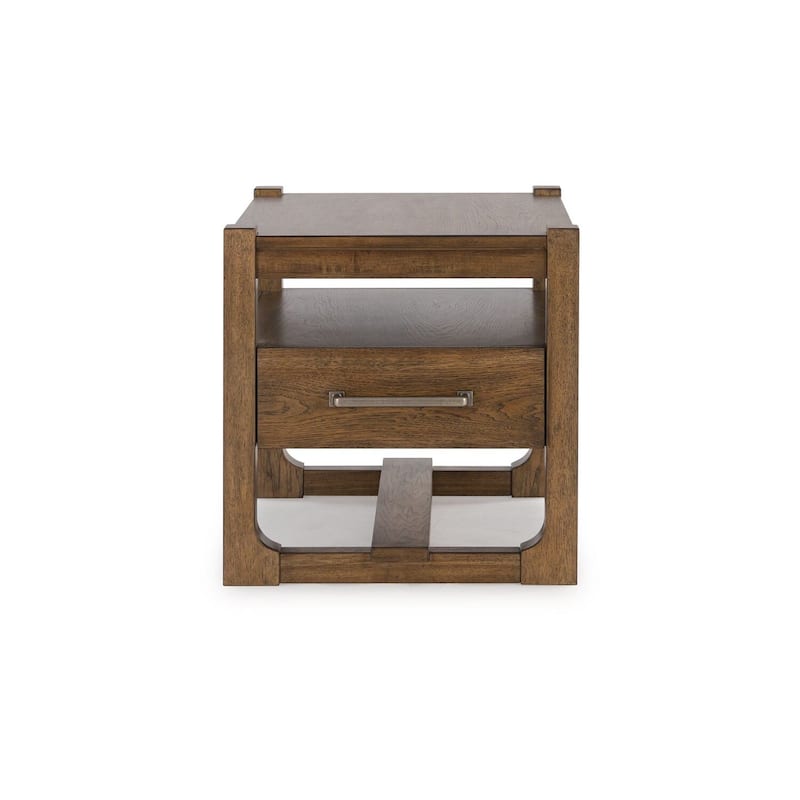 24 in. Brown and Silver Square Wood End Table with Storage Drawer for Convenience