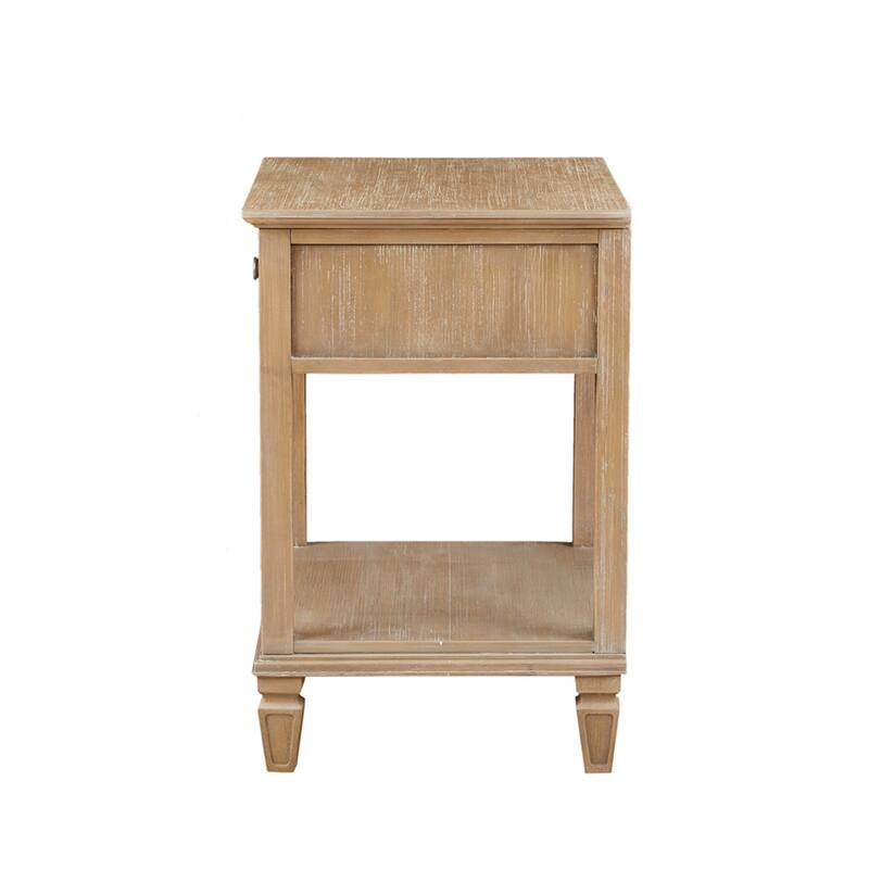 Roomfitters Nightstand, French Countryside Bedside Table with Storage and Open Shelf, Light Natural