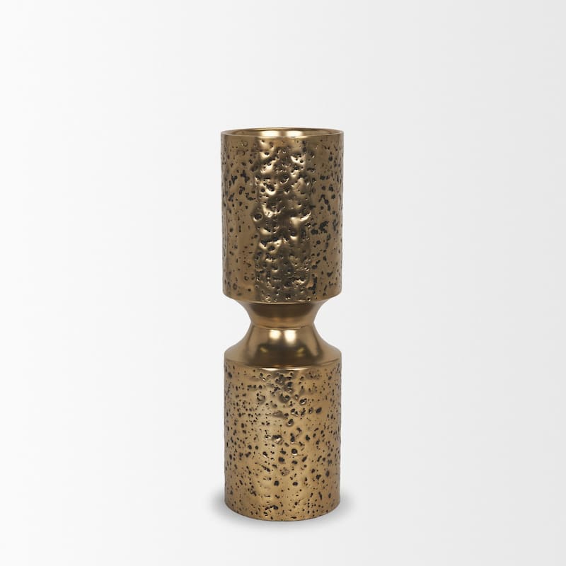 Akira Large Hammered Gold Metal Pillar Candle Holder