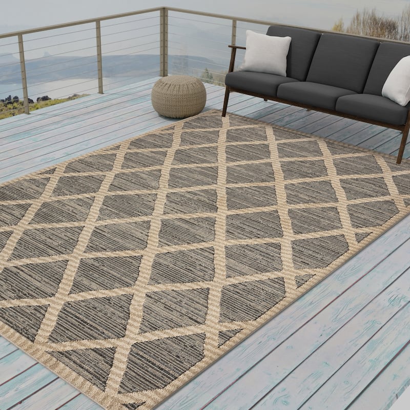 Nautica Indoor/Outdoor Modern Geometric Beige/Multi High-Low Rug
