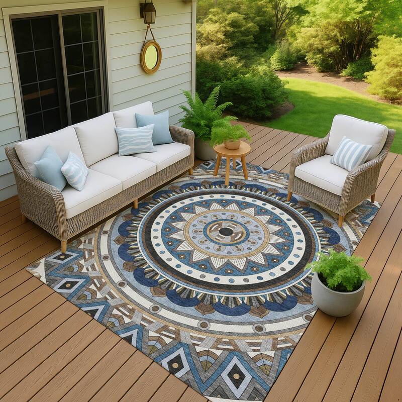 Machine Washable Indoor/ Outdoor Boho Mosaic Chantille Rug - Denim - 8' x 10'