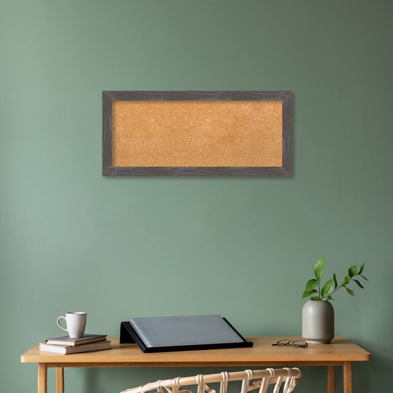 Woodridge Rustic Grey Wood Framed Natural Corkboard Bulletin Board