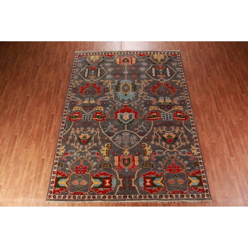 Floral Gray Oushak Oriental Area Rug Handmade Wool Carpet - 9'1" x 12'2"