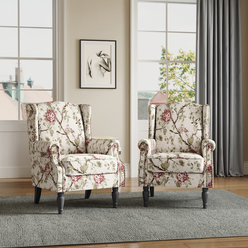 Upholstered Nailhead Trim Armchair Wingback Accent Chairs Set of 2
