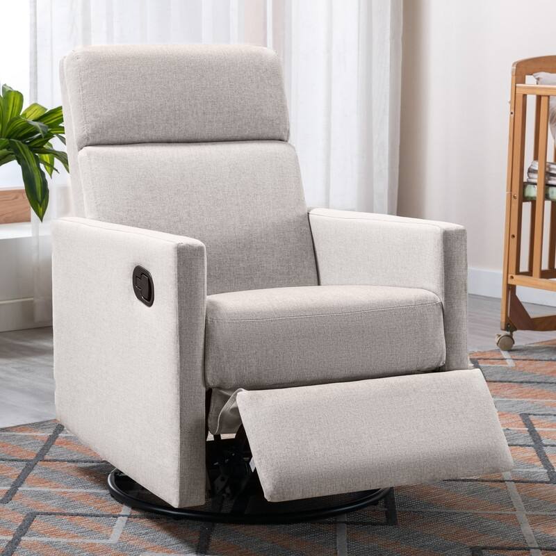Modern Linen Rocker Plush Seating Glider Swivel Recliner Chair - Tan