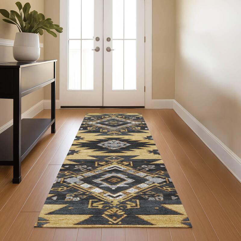 Premium Washable Super Soft Global Tribal Mayfield Rug - Gold - 2'3" x 7'6"