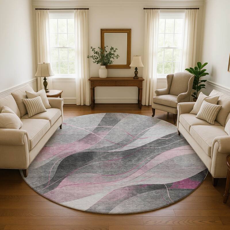 Premium Washable Super Soft Modern Waves Mayfield Rug - Pink - 8' x 8'