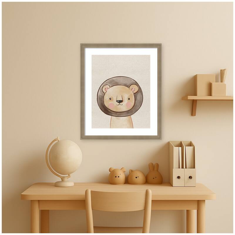 Kate and Laurel Baby Animal Lion Natural by The Creative Bunch Studio Framed Wall Art Print