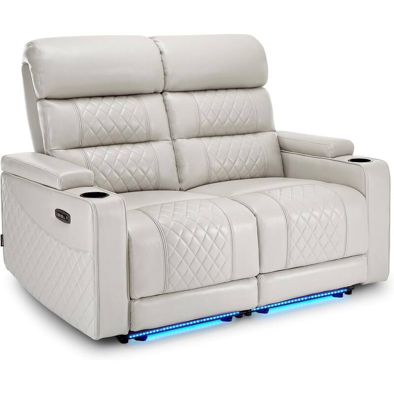 MCombo Power Reclining Loveseat Sofa with Adjustable Headrests, Home Theater Seating with Armrest Storage, Faux Leather HTS470
