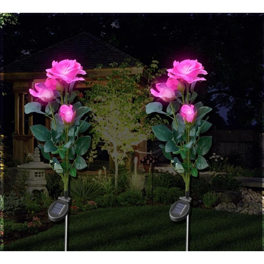 2Pcs Rose Flowers Solar Pathway LED Light for Garden Decor