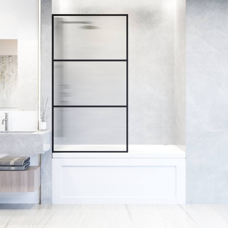 Vigo VG6090FL3462 Divide 62" High x 34" Wide Shower Screen Framed Tub - Matte Black