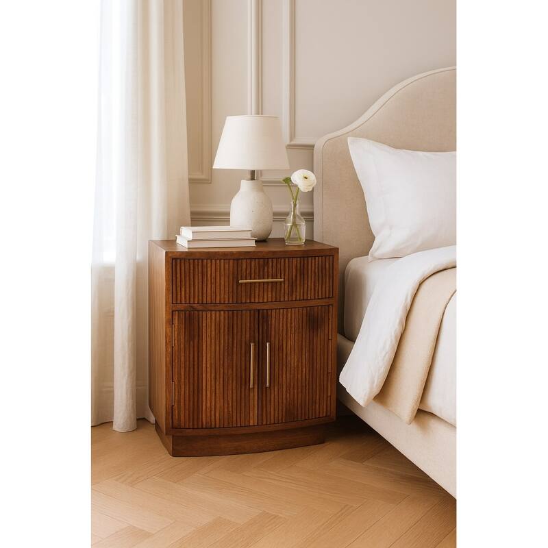 Curved Ribbed Bedside with Drawer