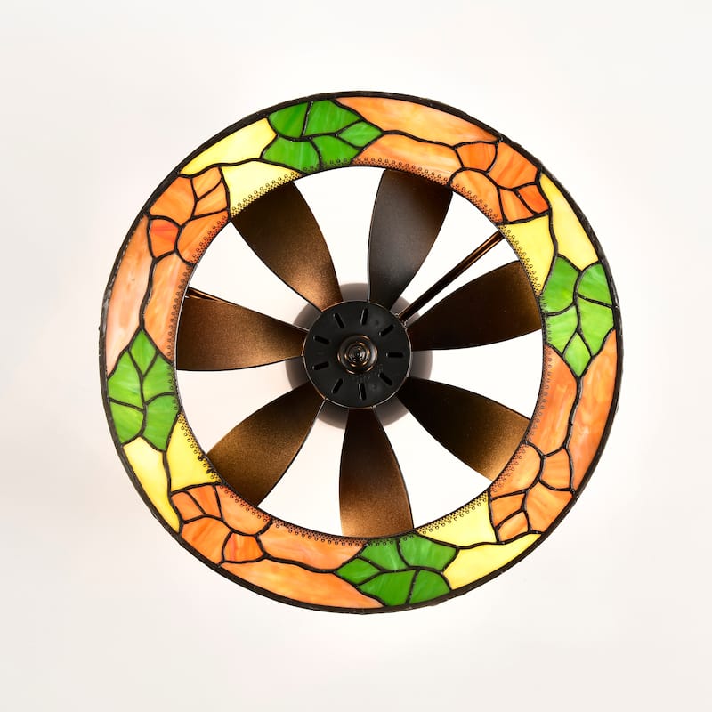 Ralfa 6-light Tiffany Glass Fandelier Lighted Ceiling Fan Floral and Berries Design Remote Control - Multi-Color