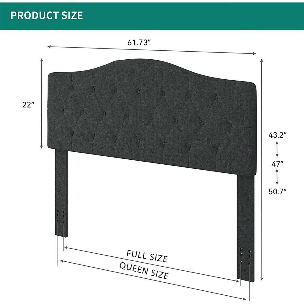 Queen Size Bed Headboard Modern Upholstered Diamond Tufted, Grey Bed
