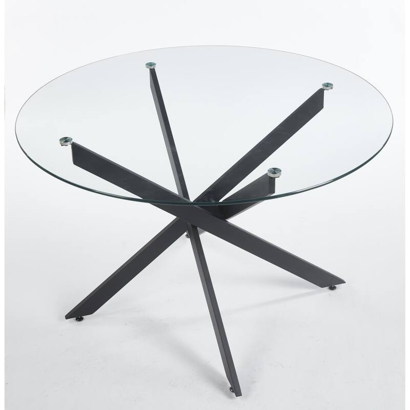 47.24"L Round Dining Table with Cross Metal Leg and Glass Top