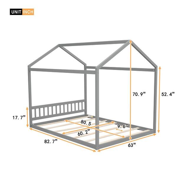 dimension image slide 1 of 2, Kids and Baby Queen Size Wooden House-shaped Bed Platform Bed With Headboard For Home
