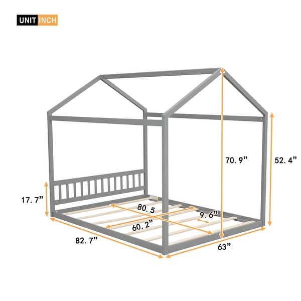dimension image slide 0 of 2, Queen Size Wooden House Bed with Headboard