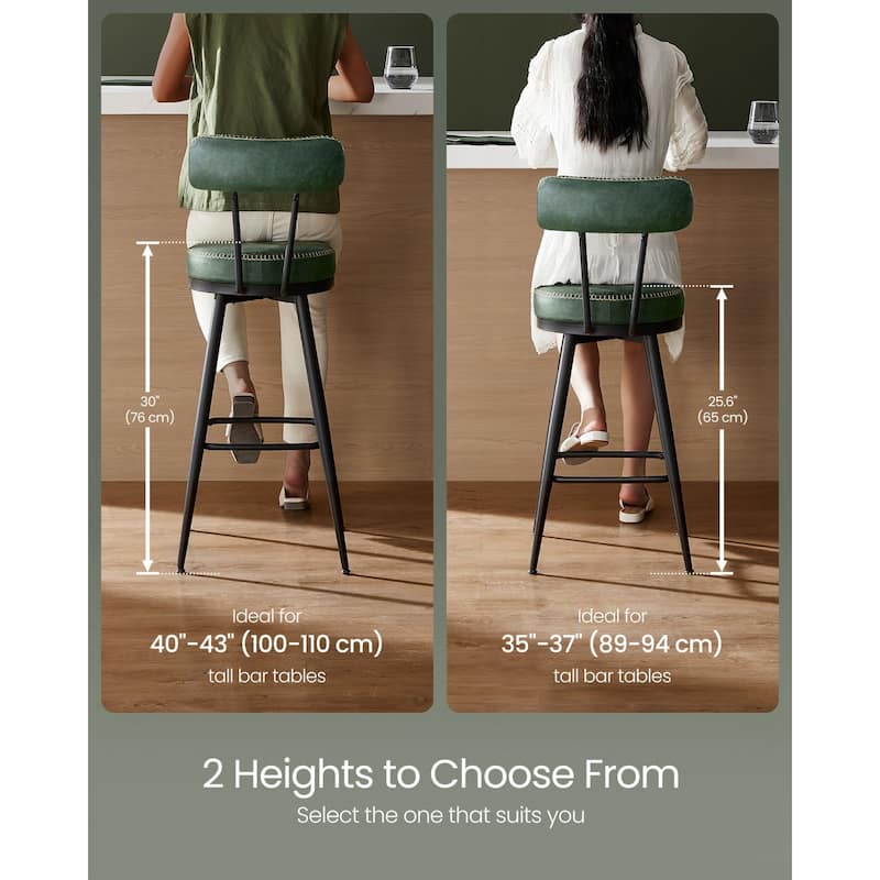 360 Swivel Bar Stools with Backrest and Steel Legs Footrest Perfect for Dining Room Set of 2