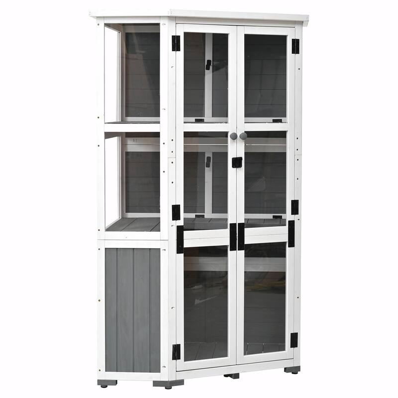 Outdoor Tool Storage Shed - Garden Wood Cabinet with Waterproof Mini Greenhouse Cold Frame