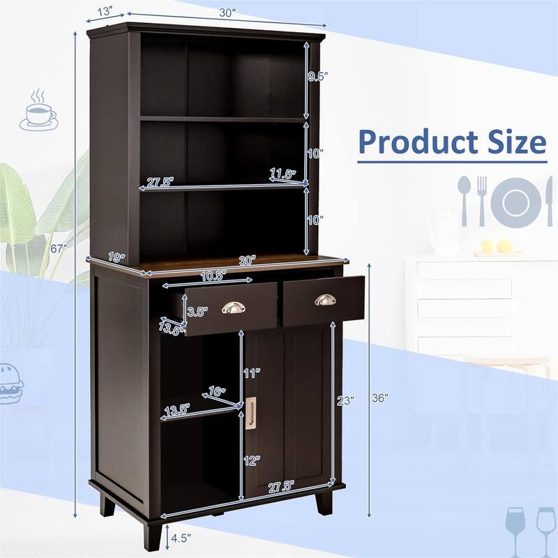 Kitchen Pantry Storage Cabinet - 19"D x 30"W x 67"H