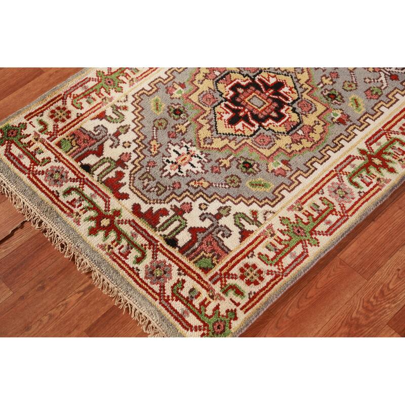 Gray Geometric Heriz Serapi Oriental Runner Rug Handmade Wool Carpet - 2'7" x 7'11"