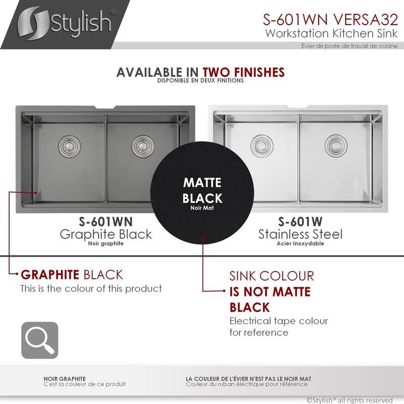 Undermount 32" Graphite Black Double-Bowl Kitchen Sink Handmade - 32" x 19" x 10"