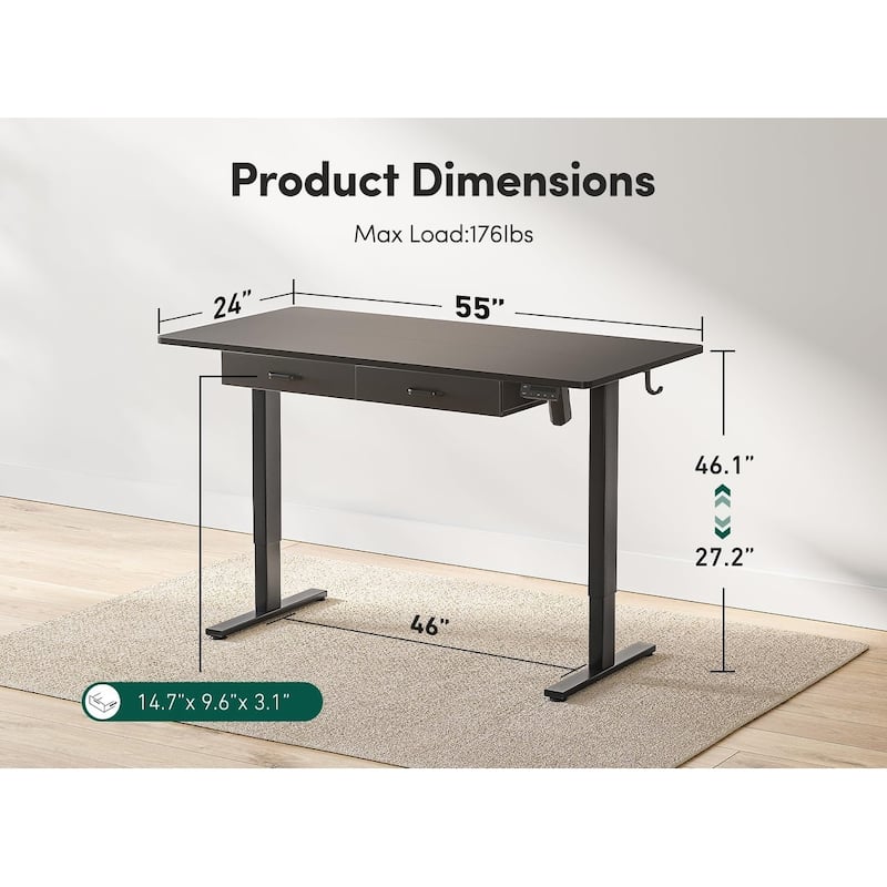 FEZIBO Adjustable Height Electric Standing Desk with Double Drawer, Stand Up Home Office Desk with Splice Tabletop