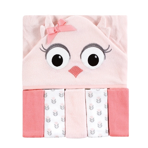 slide 1 of 1, Hudson Baby Infant Girl Hooded Towel and Five Washcloths, Pink Owls, One Size - Pink Owl - One Size One Size - Pink Owl