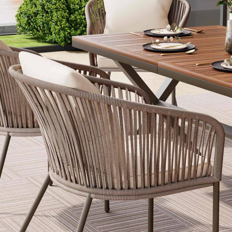 7-Piece All-Weather Patio Dining Set with Acacia Wood Table & Chairs
