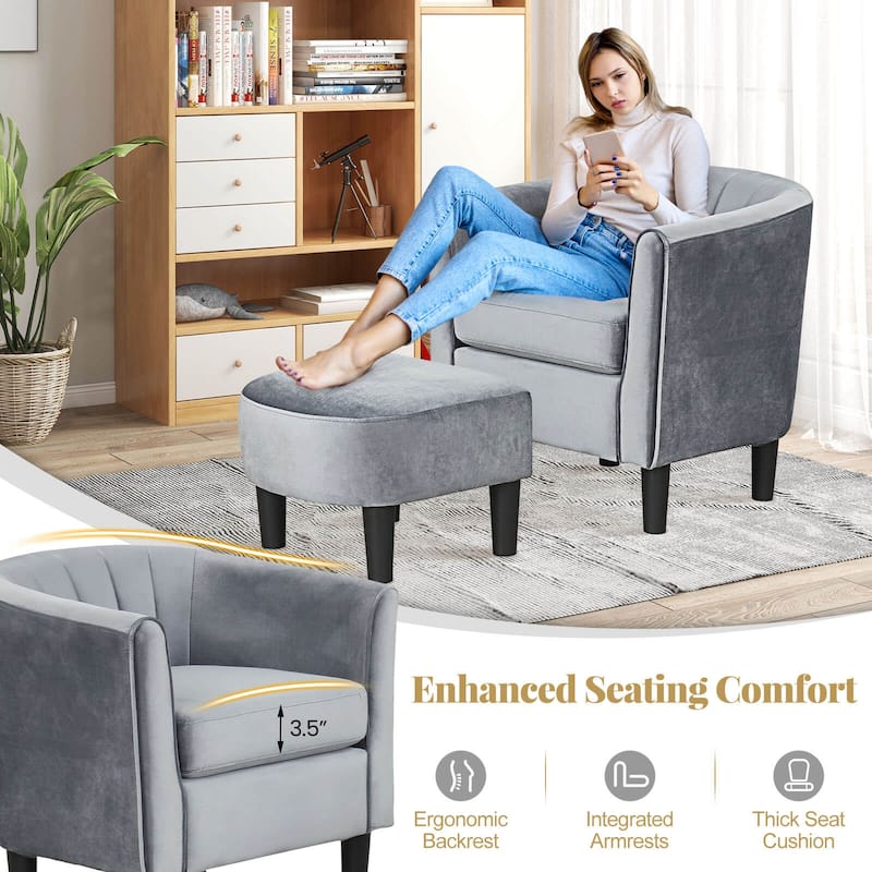 Costway Barrel Chair with Ottoman Footrest Curved Backrest Armrests - See Details