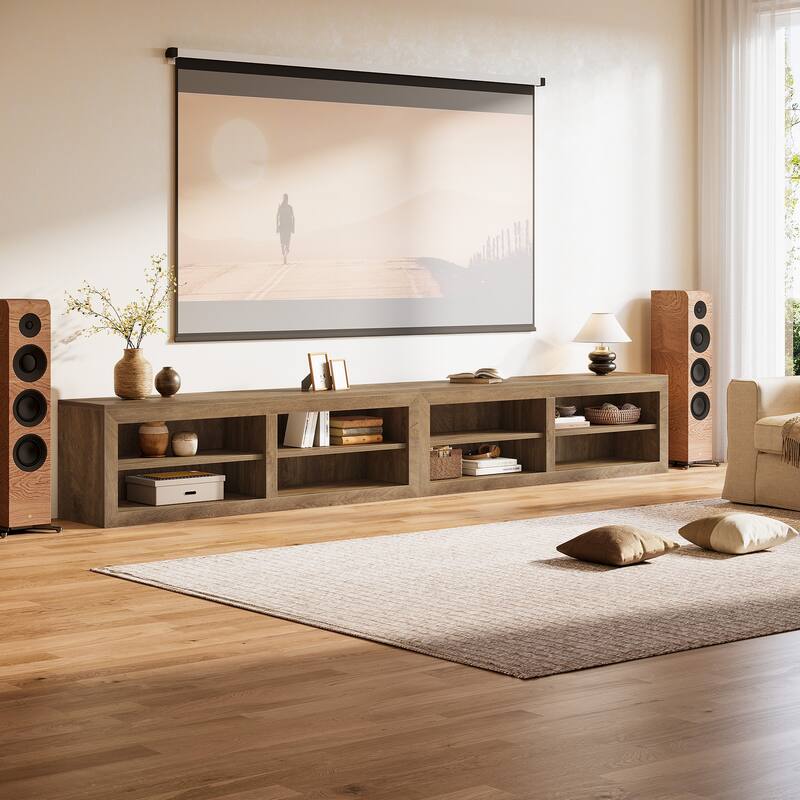 55" Wood TV Stand with 4 Shelves for Living Room, Bedroom