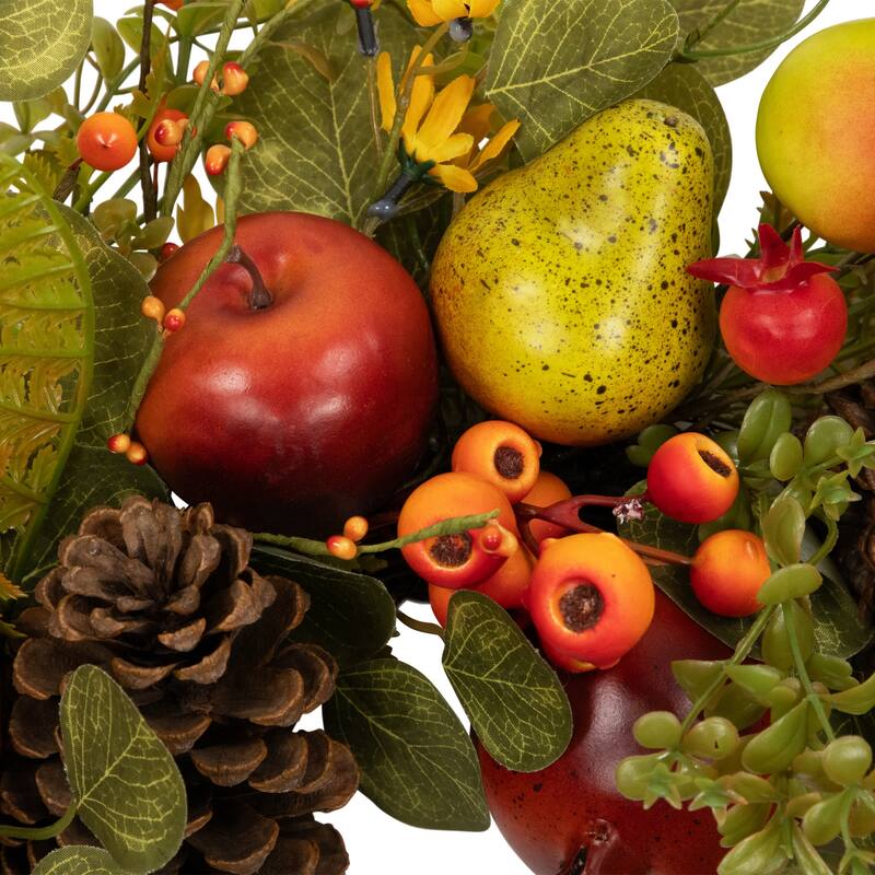 Apples and Pears Artificial Fall Harvest Wreath - 26" - Unlit
