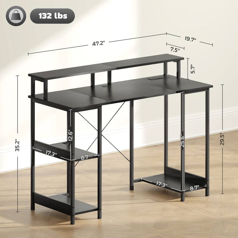 Particleboard and Steel Desk with RGB Lights Monitor Stand Shelves