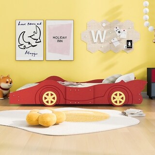 Unique Design Twin Size Wooden Race Car-Shaped Platform Bed with Wheels ...
