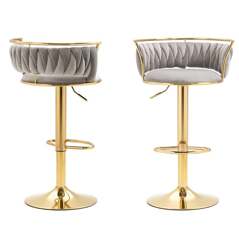 4 Set Velvet Adjustable Swivel Bar Stools With Backs