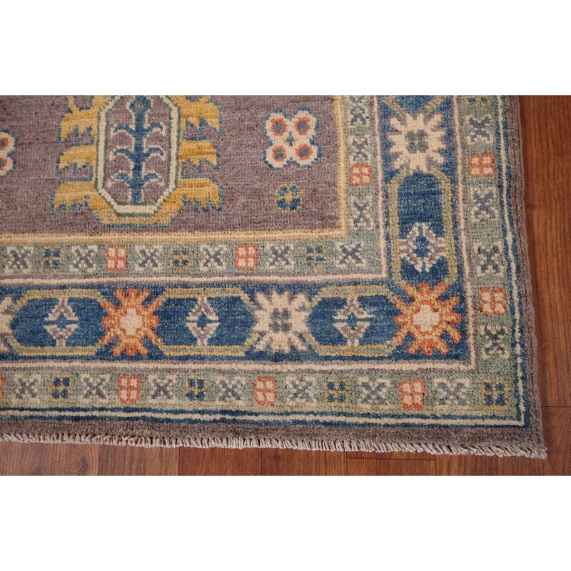 Traditional Kazak Oriental Foyer Rug Handmade Grey Wool Carpet - 2'8" x 4'2"