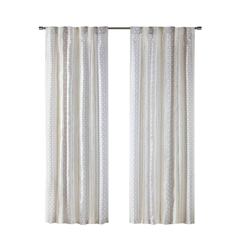2pk Poly Printed Curtain Panel with Tufted Stripe White/Taupe - 84 Inches