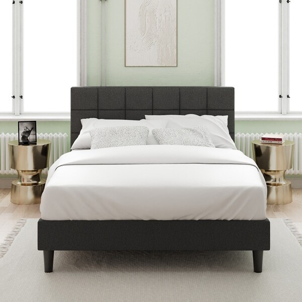 Queen/Full/King Size Upholstered Platform Bed with Square Stitched