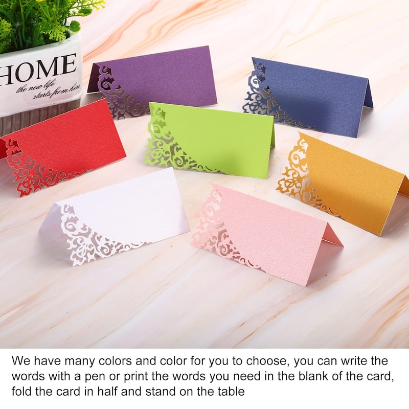 Table Name Place Cards,50Pcs Favor Decor Hollow Design Seat Blank Card, Red