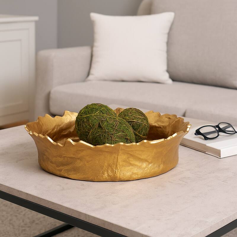 Round Metal Textured Decorative Bowl for Home Decor - 17", Gold - 17.0"