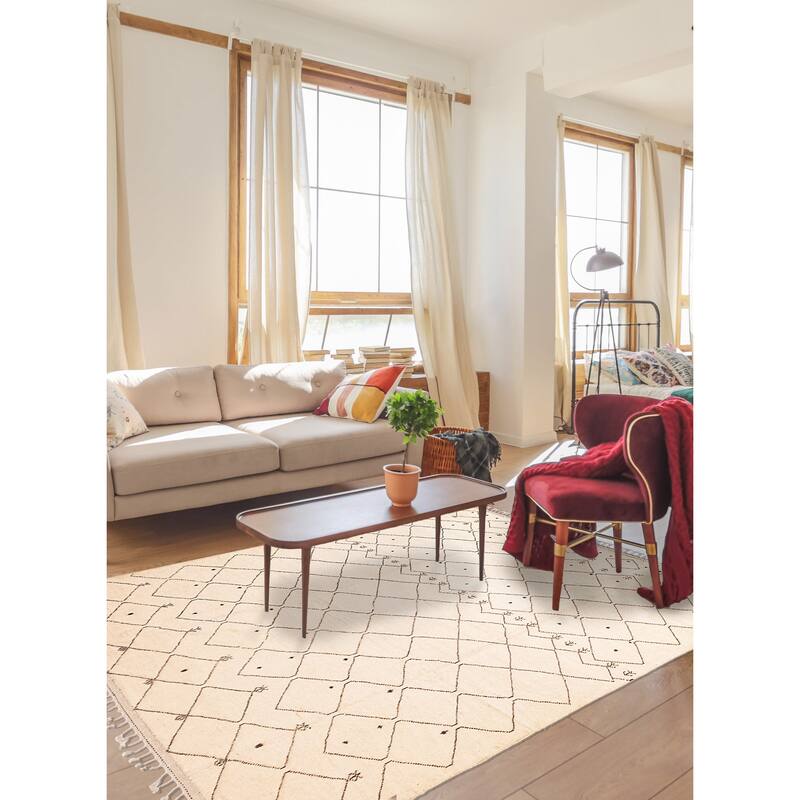 ECARPETGALLERY Hand-knotted Pak Finest Marrakesh Cream Wool Rug - 6'11 x 9'6