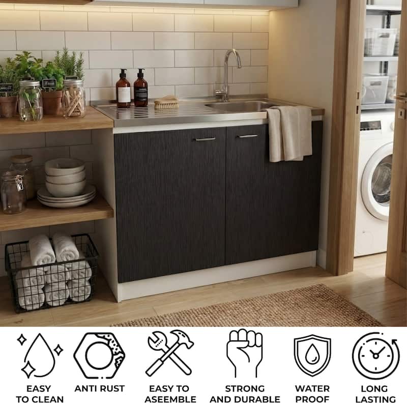 TUHOME Napoles Utility Sink Cabinet with Integrated Steel Sink