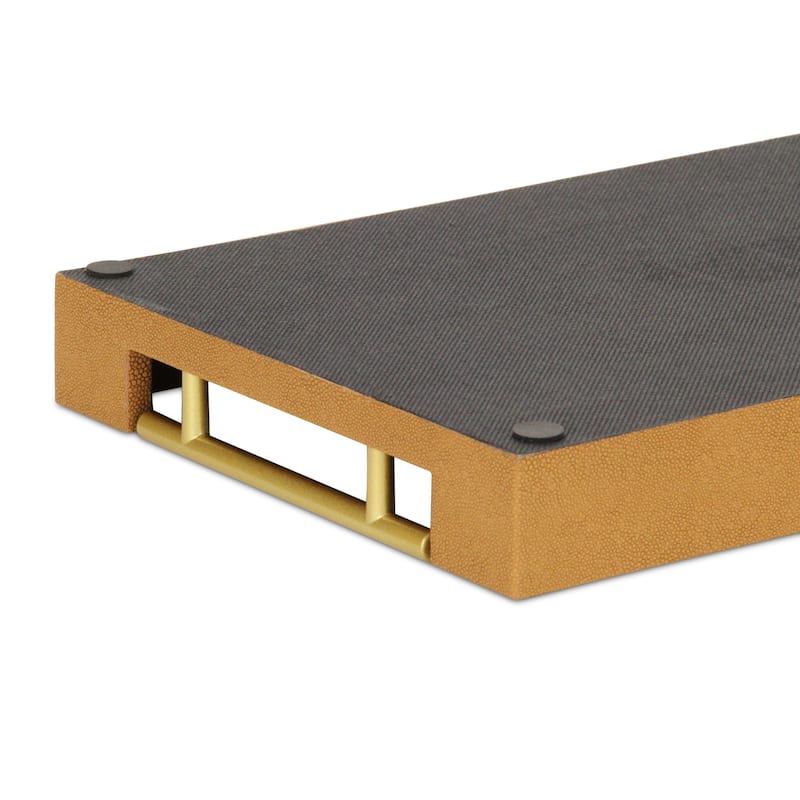 HomeRoots 16" Camel Brown Wood Faux Shagreen Serving Tray With Handles