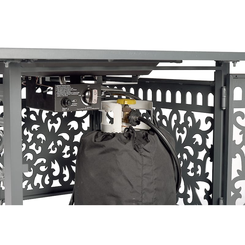 Square 42 in. x 42 in. Aluminum Propane Fire Pit Table with Glass Beads, Two Covers, Lid, 57,000 BTUs - N/A